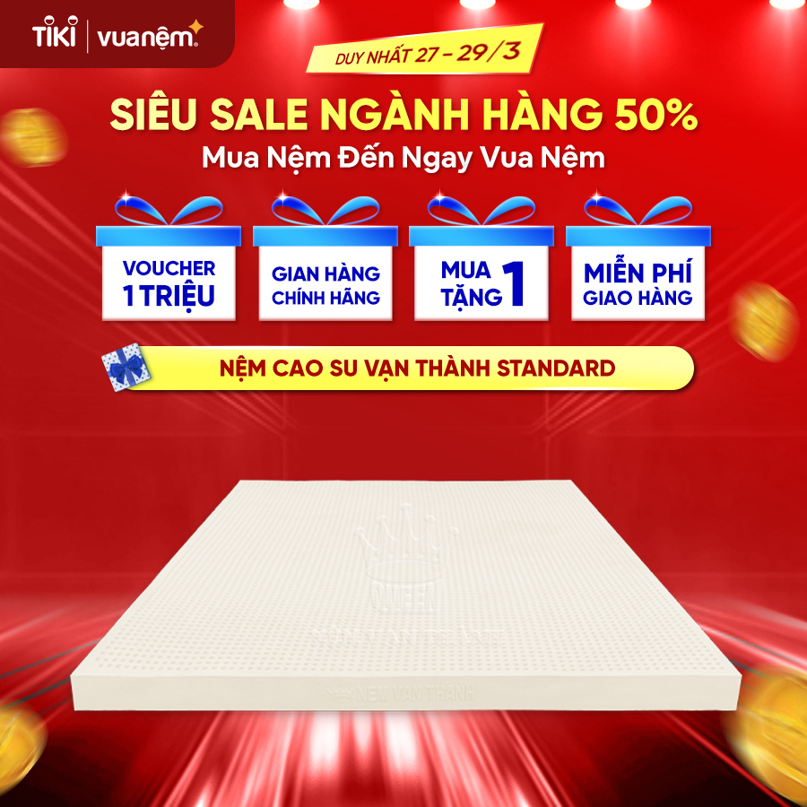 Nệm 100% cao su thiên nhiên Vạn Thành Standard nâng đỡ cơ thể, không gây dị ứng