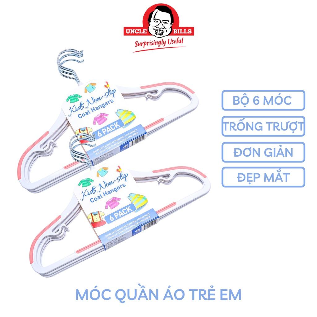 Bộ 6 móc nhựa treo quần áo trẻ em màu hồng, xanh Uncle Bills BL0666 móc treo đồ trẻ em bằng nhựa cao cấp an toàn cho bé