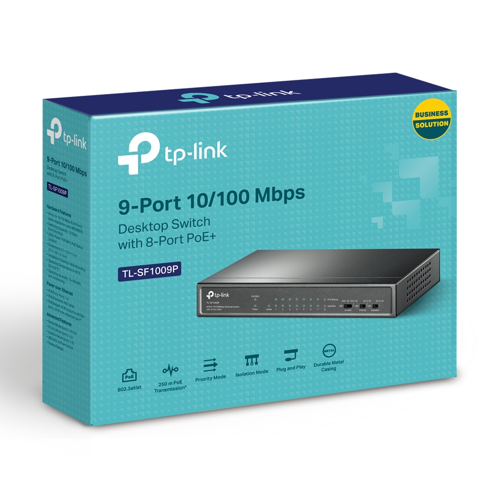 Bộ Chia Tín Hiệu Switch Để Bàn TP-Link TL-SF1009P 9 Cổng 10/100Mbps với 8 Cổng PoE - Hàng Chính Hãng