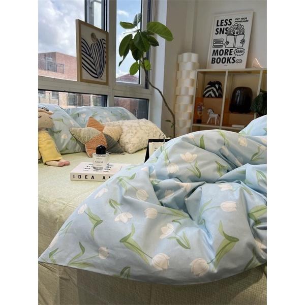 Bộ Chăn Ga Gối Cotton living cotton 100% Hàng Nhập Khẩu Cao Cấp 4 Món Hoa tuylip