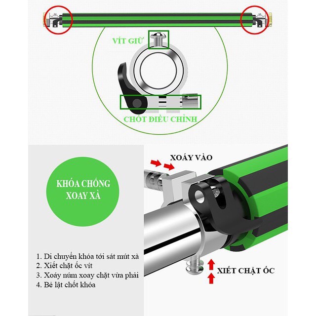 Xà đơn gắn cửa SỌC XANH cải tiến có chốt chống xoay 2 kích cỡ 60-10cm và 80-130cm