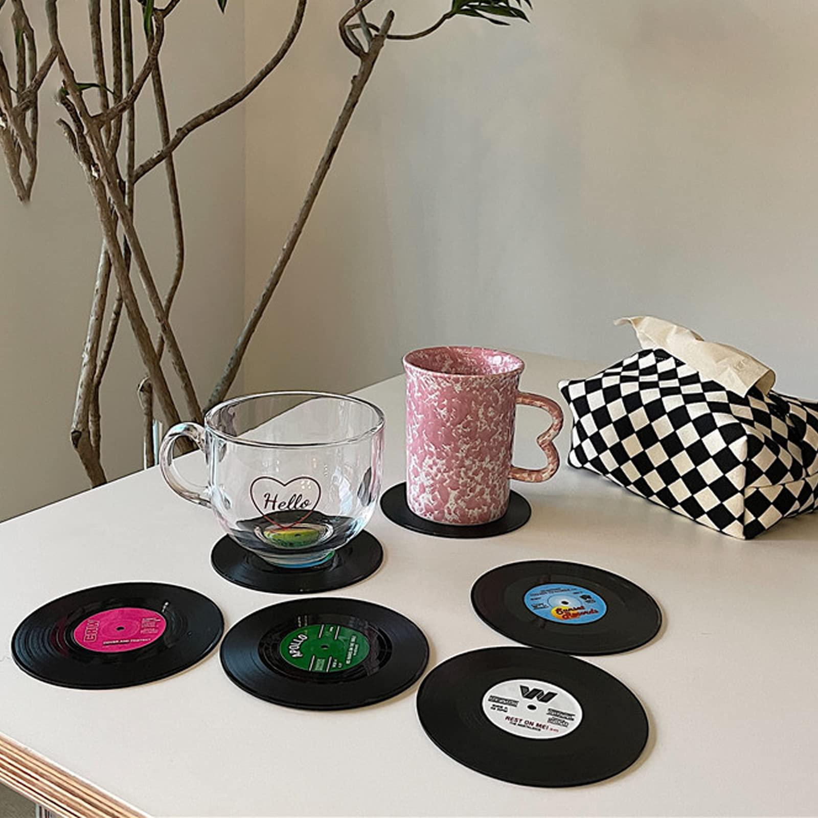 6 Chiếc Retro Vinyl Đế Lót Ly Retro Đế Lót Ly Vinyl Bàn Thảm Vinyl Chống Trơn Trượt