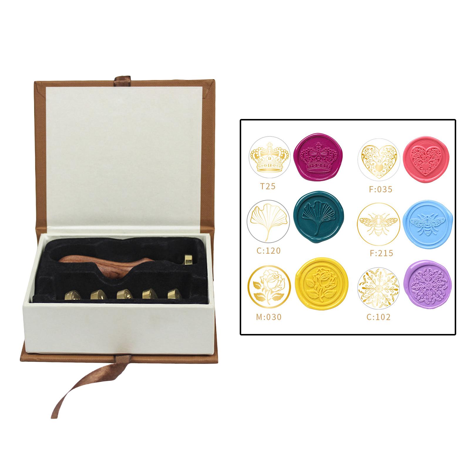 Retro Sealing Stamp Set, Wax Seal Stamp w/ Wooden Handle & Copper Head, for Wedding Invitations Card Decoration Gift