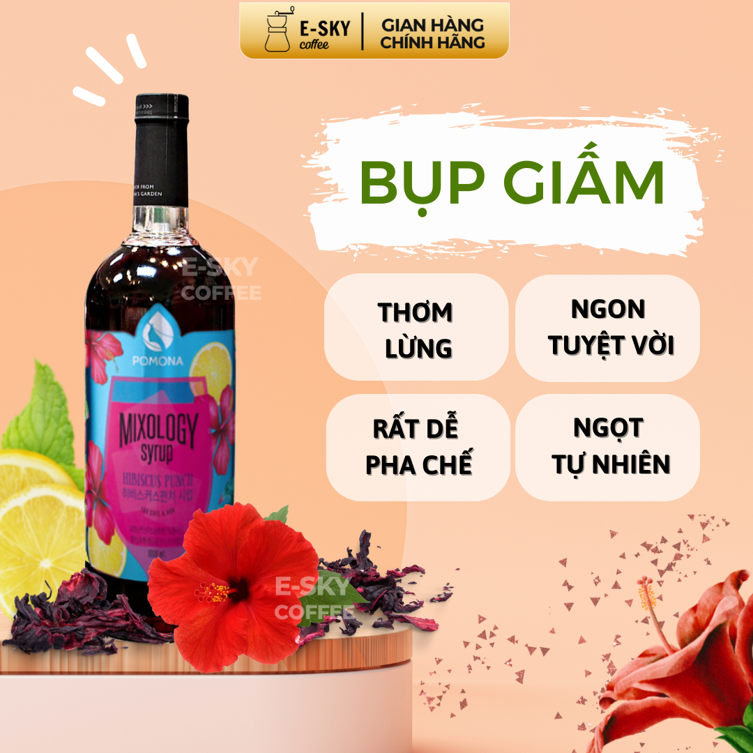 Siro Bụp Giấm Pomona Hibiscus Syrup Nguyên Liệu Pha Chế Hàn Quốc Chai Thủy Tinh 1 Lít