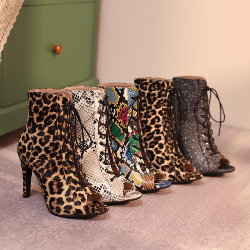 Thanh lịch mắt cá chân phụ nữ phụ nữ Latin sexy stilettos giày cao gót cho phụ nữ giày nhảy Latin giày cao gót Color: Flower Snake 9.5cm Shoe Size: 34