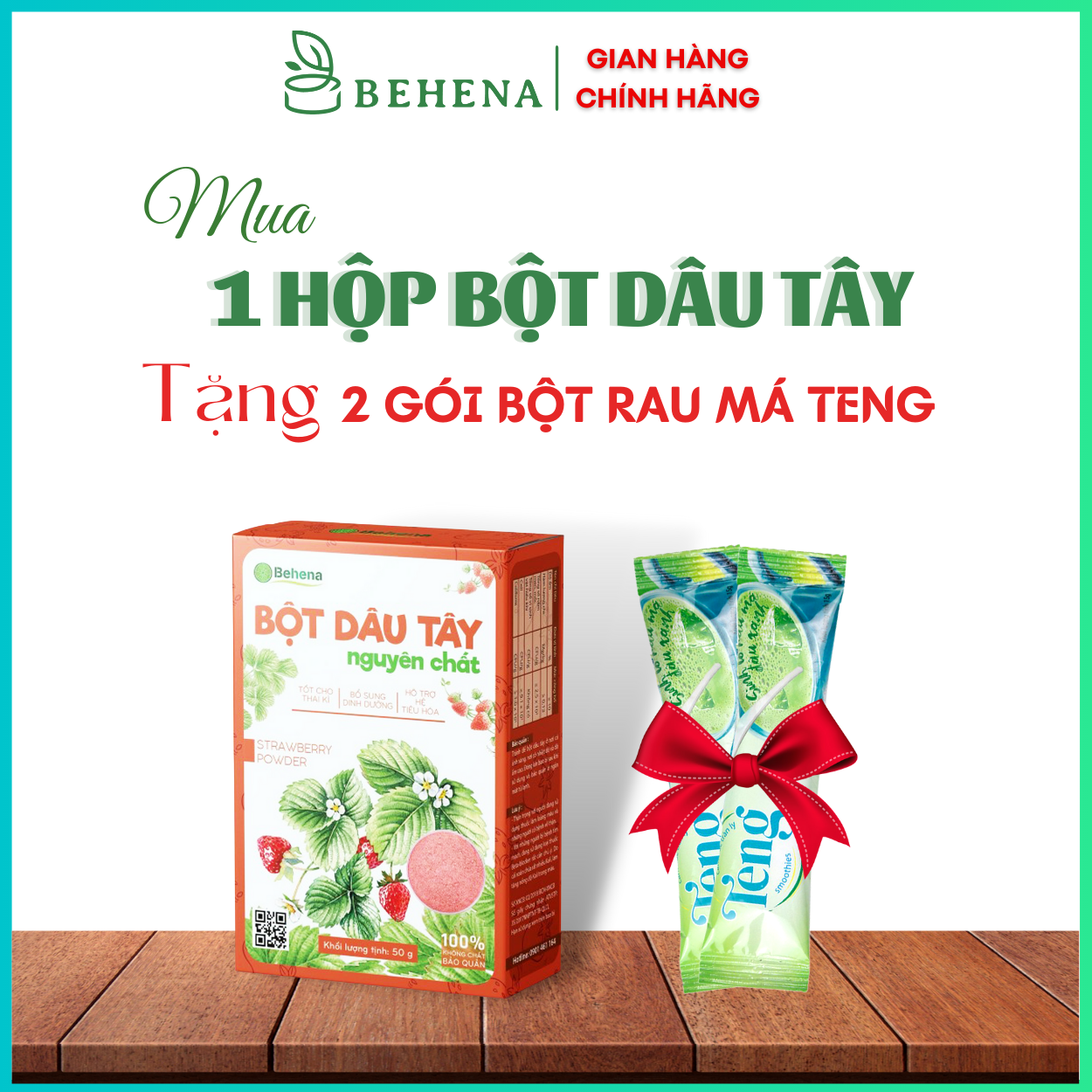 Bột Dâu Tây Behena Nguyên Chất Sấy Lạnh 100% Tự Nhiên Tạo Màu Pha Chế Hộp 50g