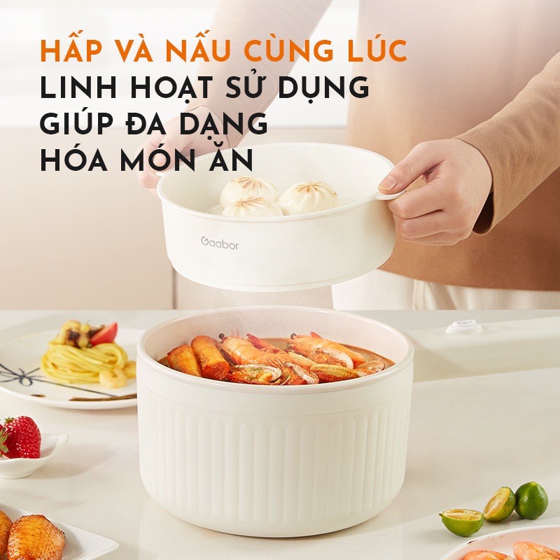 Nồi điện đa năng dung tích 2L GAABOR GR-N20A, vân đá chống dính kèm xửng hấp, công suất 600W - Hàng chính hãng