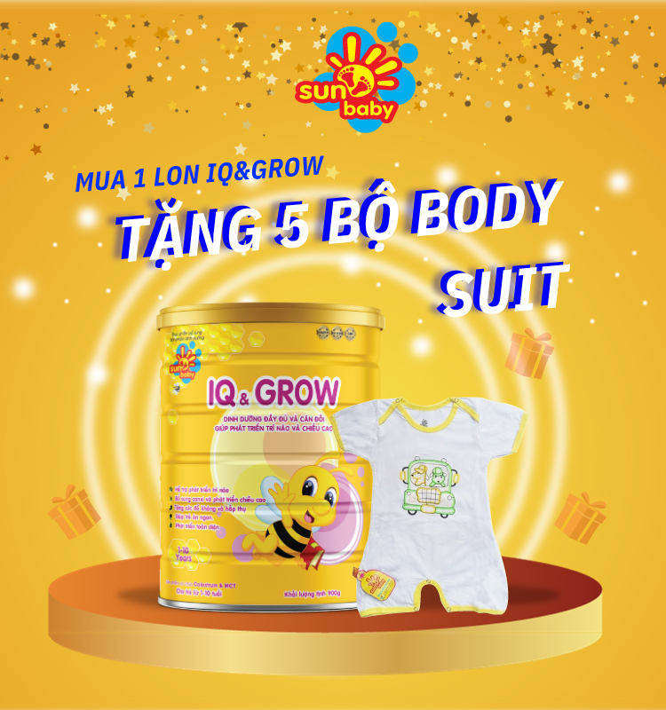 [Tặng 5 body chip] Sữa IQ&amp;Grow giúp bé phát triển chiều cao và trí não 900g Sunbaby