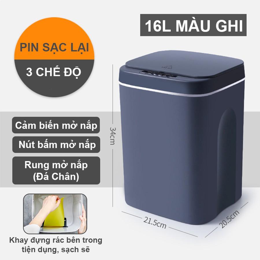Thùng rác thông minh tự động mở lắp kèm đèn diệt khuẩn có khay giữ túi rác tiện dụng mẫu 2021
