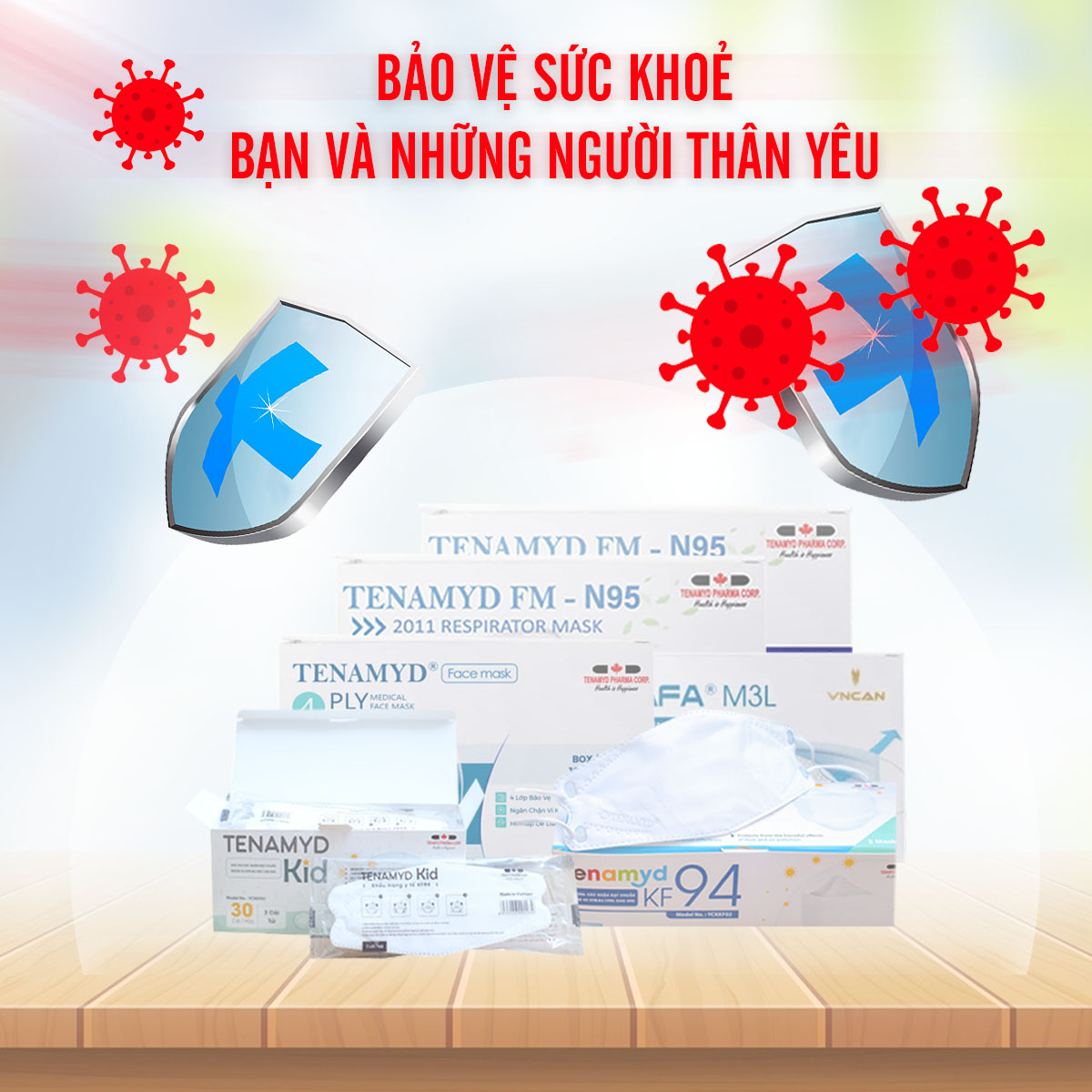 Khẩu Trang Y Tế 3 Lớp Hộp 50 Cái Màu Xanh Chính Hãng Tenamyd Lớp Vi Lọc Thấu Khí Polypropylene