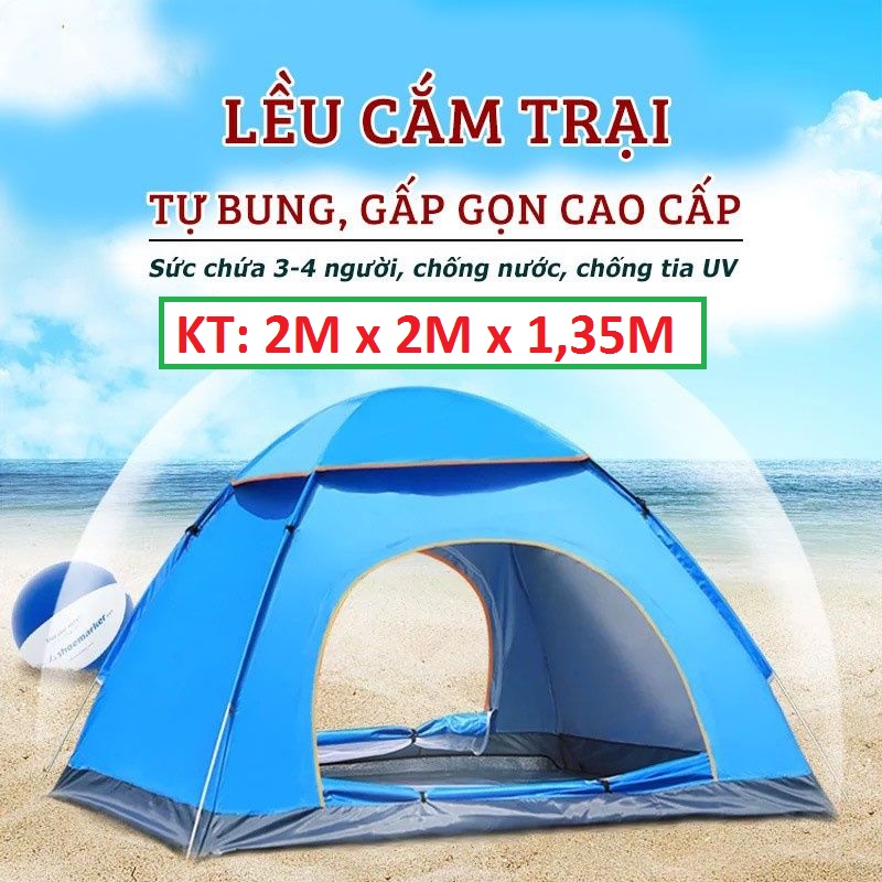 LỀU CẮM TRẠI / LỀU DU LỊCH  KÍCH THƯỚC 2M x 2M DÀNH CHO 3- 4 NGƯỜI VẢI DÙ CAO CẤP TỰ BUNG , CHỐNG MƯA NẮNG , GẤP GỌN TIỆN LỢI