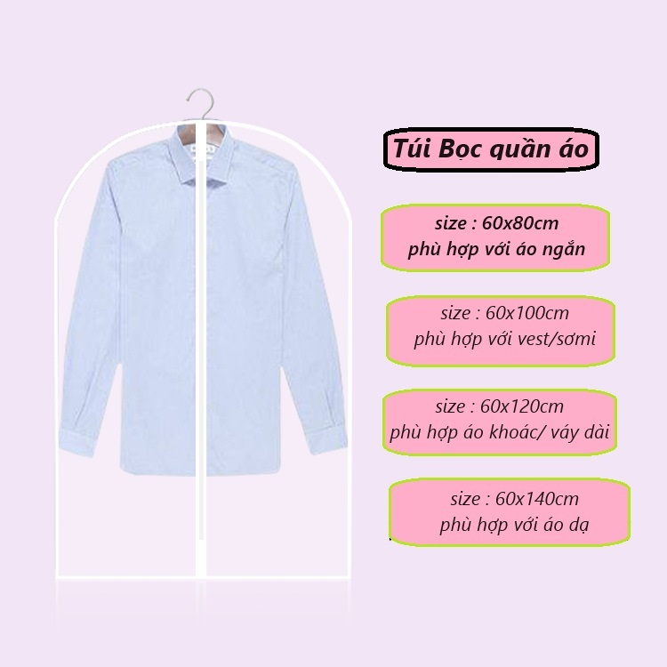 Túi Bọc quần áo treo tủ chống bụi DULCETT, Loại dày có khoá bọc kín quần áo chống ẩm mốc, côn trùng. Túi Bọc CÓ KHÓA