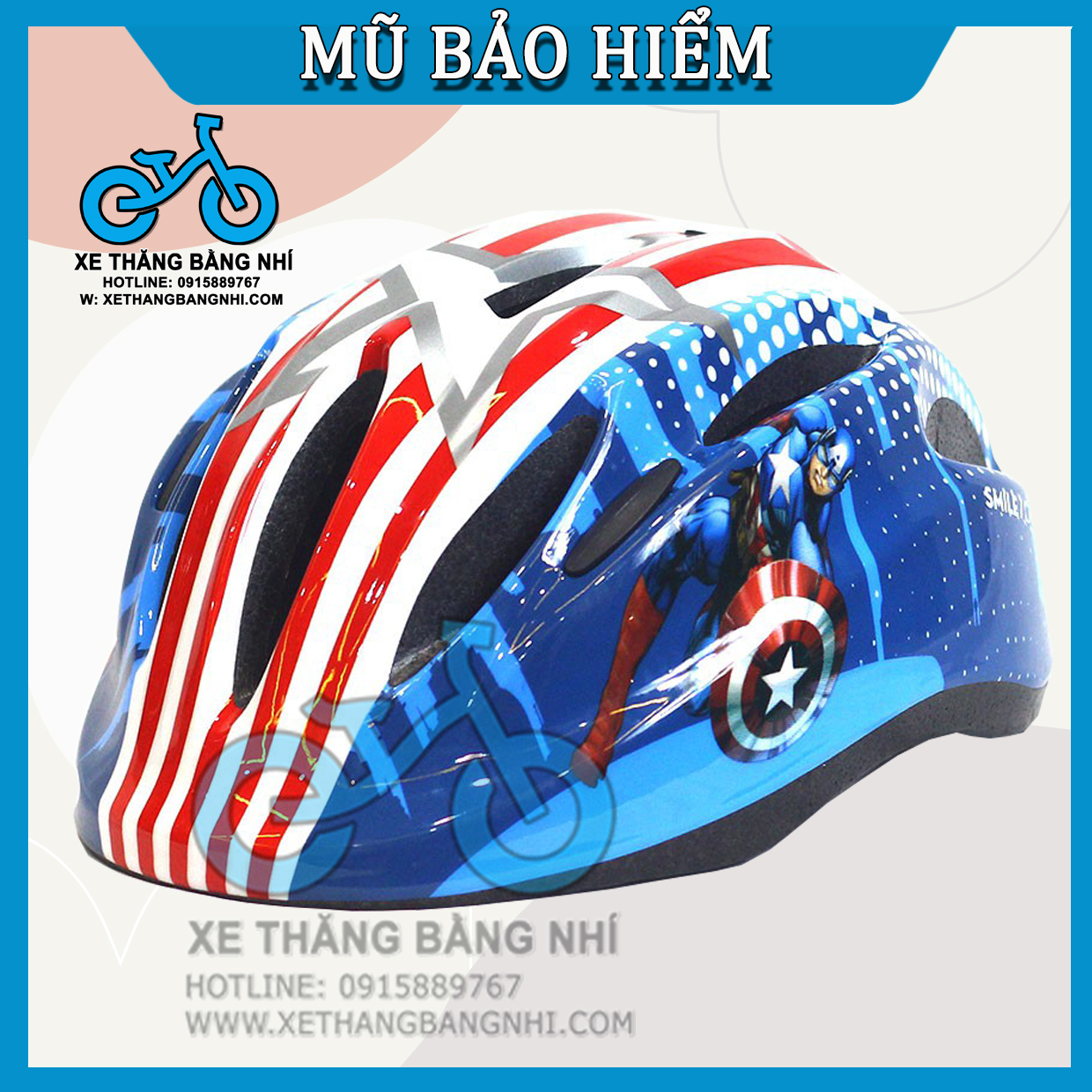 Mũ bảo hiểm trẻ em cho bé họa tiết - Size S cho bé 16 tháng đến 5 tuổi - 01 Captain xanh