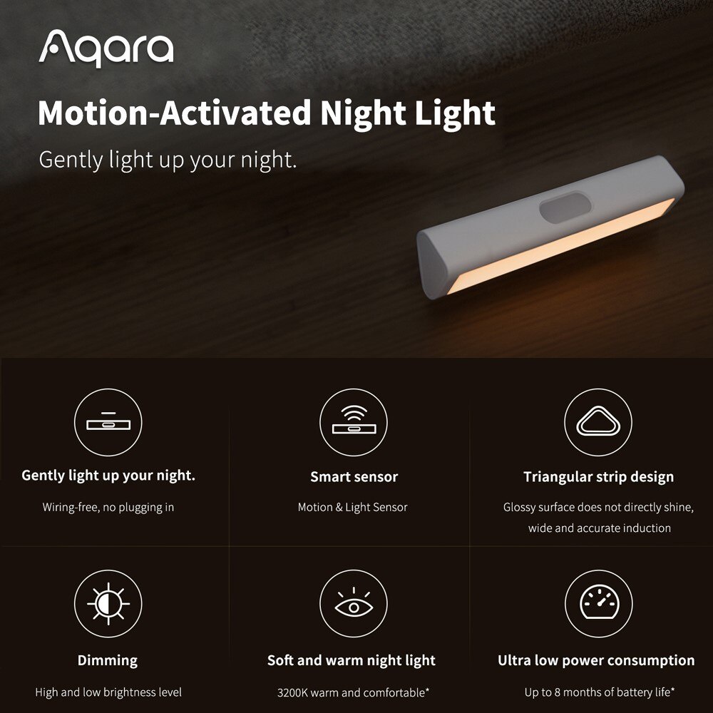 Đèn cảm ứng thông minh Aqara ánh sáng vàng, dùng pin, điều chỉnh 2 độ sáng - Aqara Motion Activated Night Light