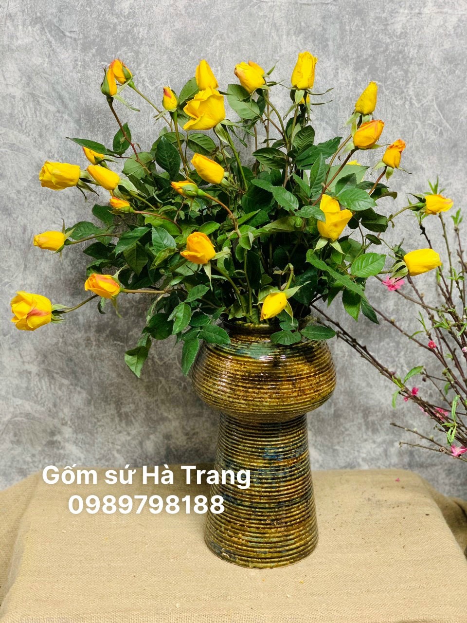 Lọ hoa gốm sứ Bát Tràng cao cấp dáng búp bê size đại cao 38cm
