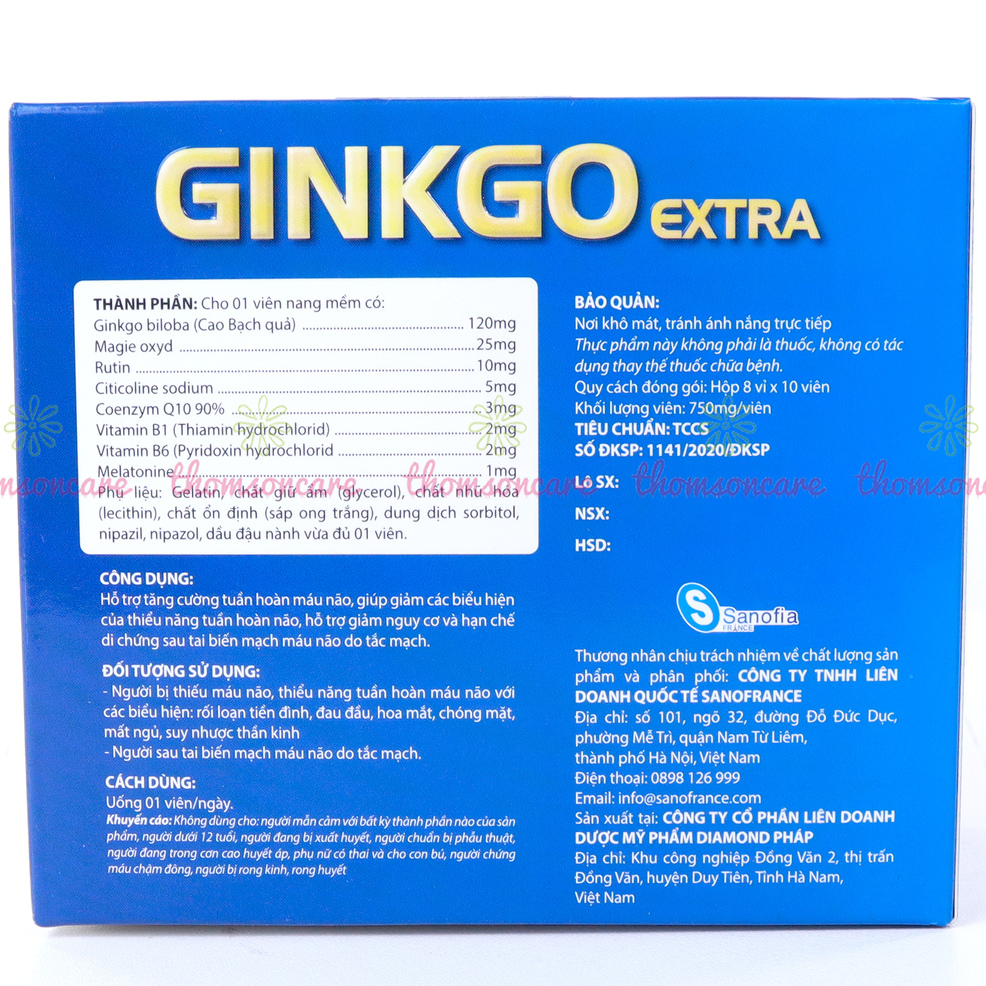 Viên uống bổ não Ginkgo Extra Sanofia - Giúp tăng cường tuần hoàn máu não, giảm đau đầu, chóng mặt từ thảo dược - Hộp 80 viên Thomsoncare