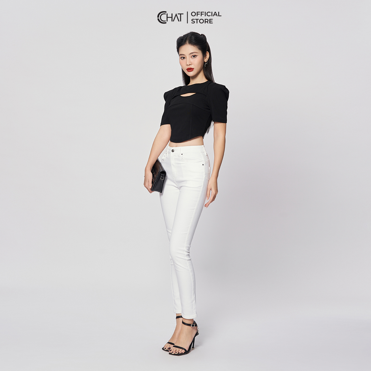 Quần Skinny Trơn Cúp Cong CCHAT Chất Liệu Jeans Dáng Ôm 12GDJ2008OH