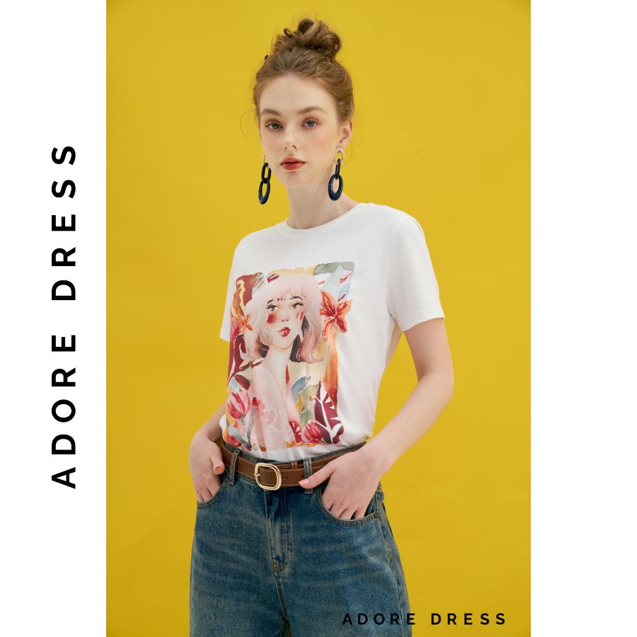 Áo Phông Graphic T-shirts casual style cotton trắng in daisy girl 311TS2018 ADORE DRESS