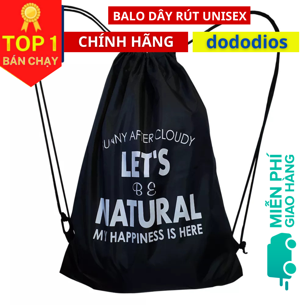 Balo dây rút unisex, Balo dây rút gấp gọn, vải dù chống thấm nước, Balo dây rút unisex, túi gấp, túi dây rút - vải dù chống thấm nước - Chính hãng dododios