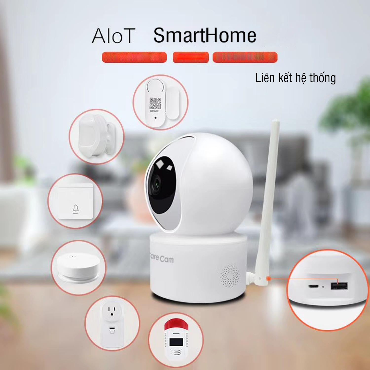 Carecam IP-Camera Wifi- Xoay Theo Chiều Chuyển Động- Hỗ Trợ Đàm Thoại 2 Chiều, Hồng Ngoại Ban Đêm- Hàng Nhập Khẩu