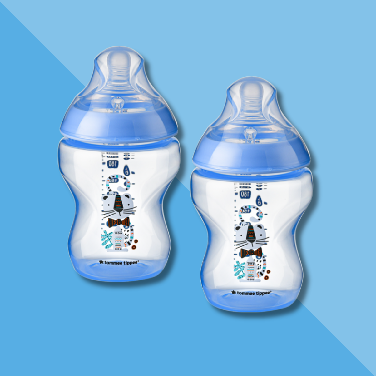 Bình Sữa Ty Siêu Mềm Tự Nhiên Tommee Tippee Closer To Nature 260ml, Núm Ty Của Bình 3-6 Tháng – Xanh Dương (Bình Đôi)