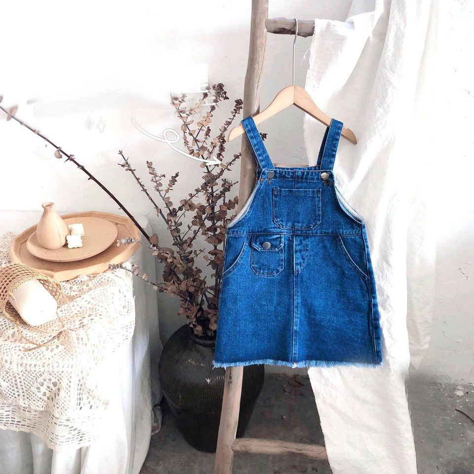 Yếm bò jeans bé gái 10-30kg co giãn 4 chiều chất cực mềm cực đẹp - Ảnh thật + Tặng kẹp tóc siêu xinh