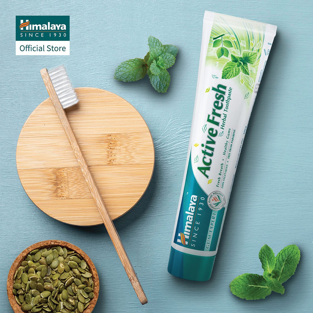 Combo 3 tuýp kem đánh răng bảo vệ nướu giúp hơi thở thơm mát - Himalaya Active Fresh Herbal Toothpaste 100g