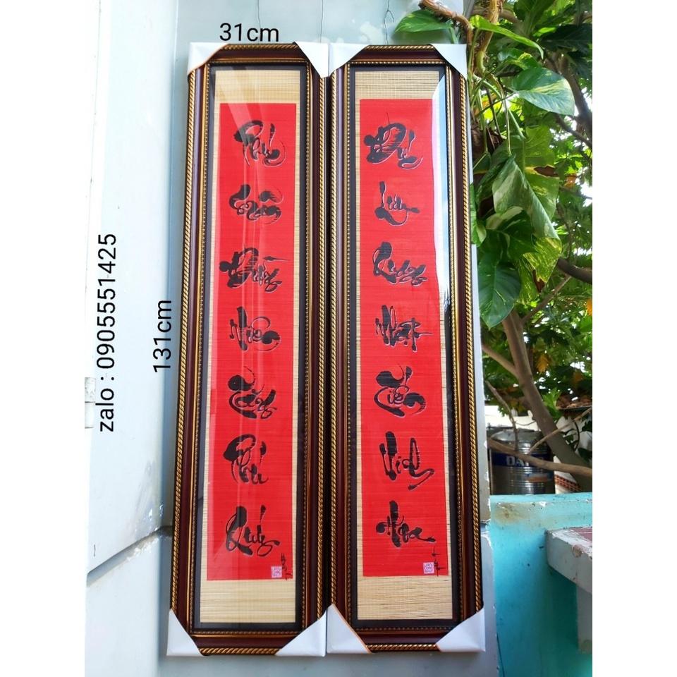 Bộ 2 khung hoành phi câu đối . Câu đối thư pháp. câu đối tết, bàn thờ gia tiên.