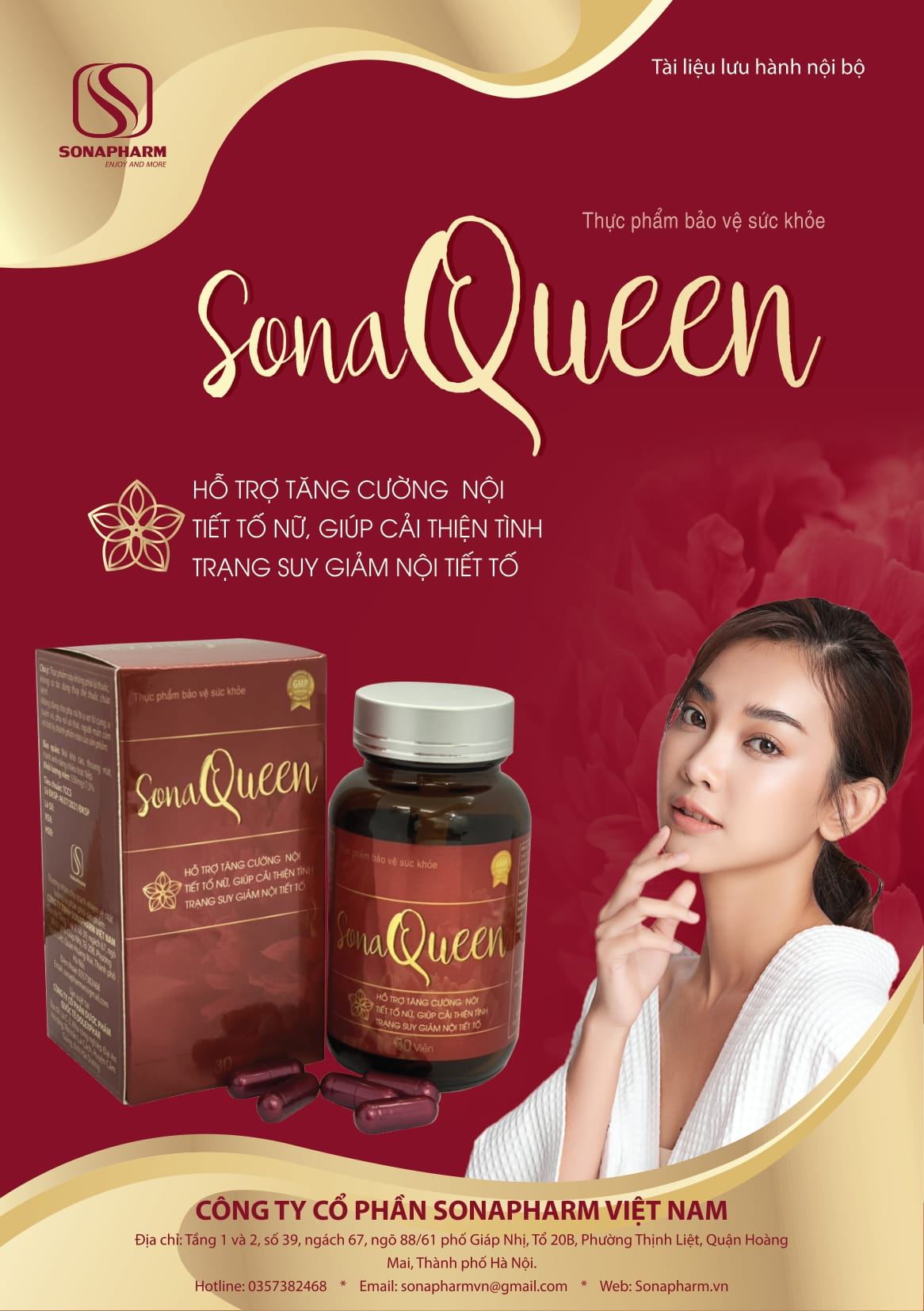 Viên Uống Hỗ Trợ Tăng Cường Nội Tiết Tố Nữ Thời Kỳ Tiền Mãn Kinh Mãn Kinh Sona Queen - Lọ 30 viên