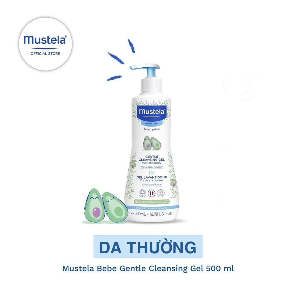 Combo Sữa tắm gội cho em bé da thường Mustela Gentle Cleansing Gel+Kem Dưỡng Mustela Hydra Bebe Lotion 50ml