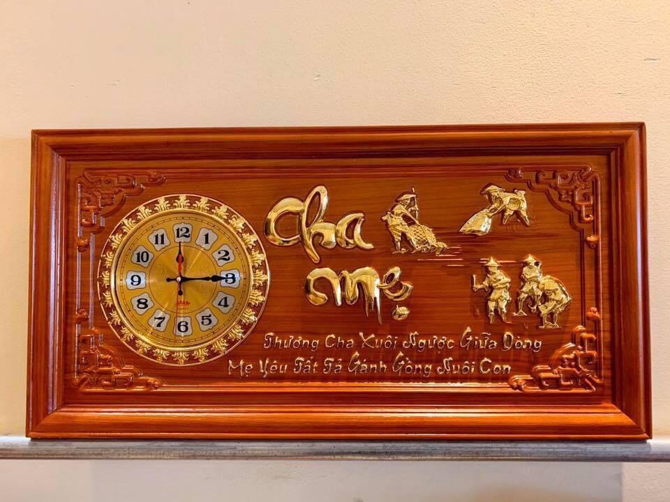 Tranh đồng hồ treo tường chữ cha mẹ kt 48×108×4cm