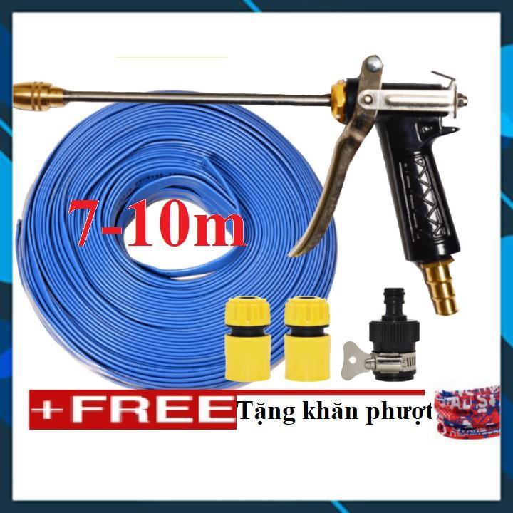 Bộ dây vòi xịt nước rửa xe, tưới cây , tăng áp 3 lần, loại 7m, 10m 206318 đầu đồng, cút,nối đen+ khăn phượt