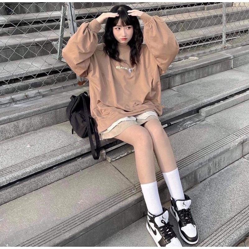 Áo Nỉ Form Rộng Black Air Nữ Sweater tay bồng oversize, thêu chữ cá tính Ulzzang