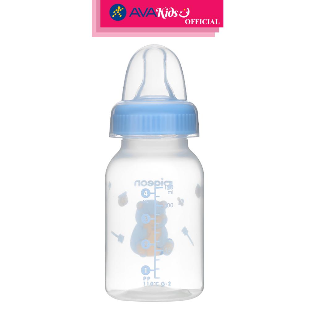 Bình sữa nhựa PP Pigeon cổ hẹp 120 ml - Hình gấu (từ 4.5 tháng) - Hàng Chính Hãng