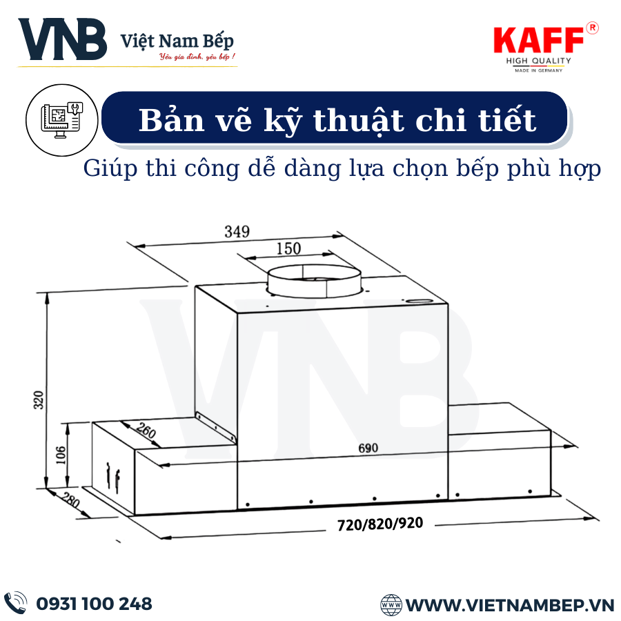 Máy hút mùi âm toàn phần mặt kính cảm 700mm ứng KAFF KF_BI70PR Tặng bộ lọc than thay thế KAFF _ Hàng Chính Hãng