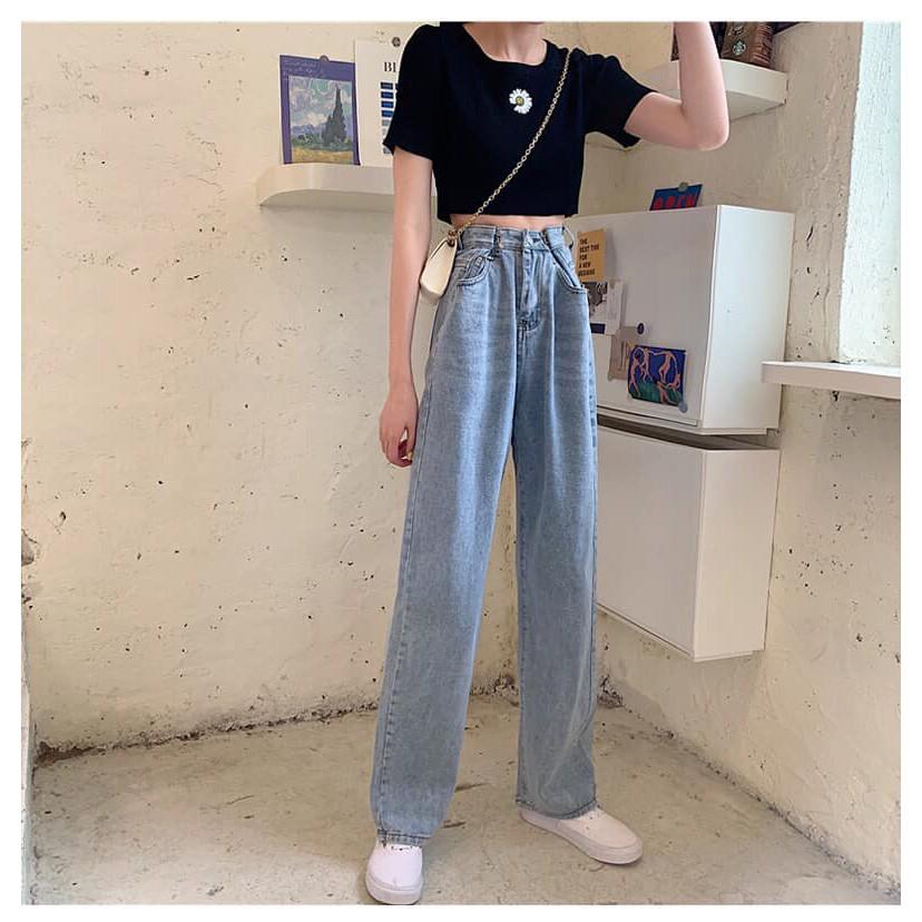 Quần bò ống rộng cạp khuy, quần jeans xuông