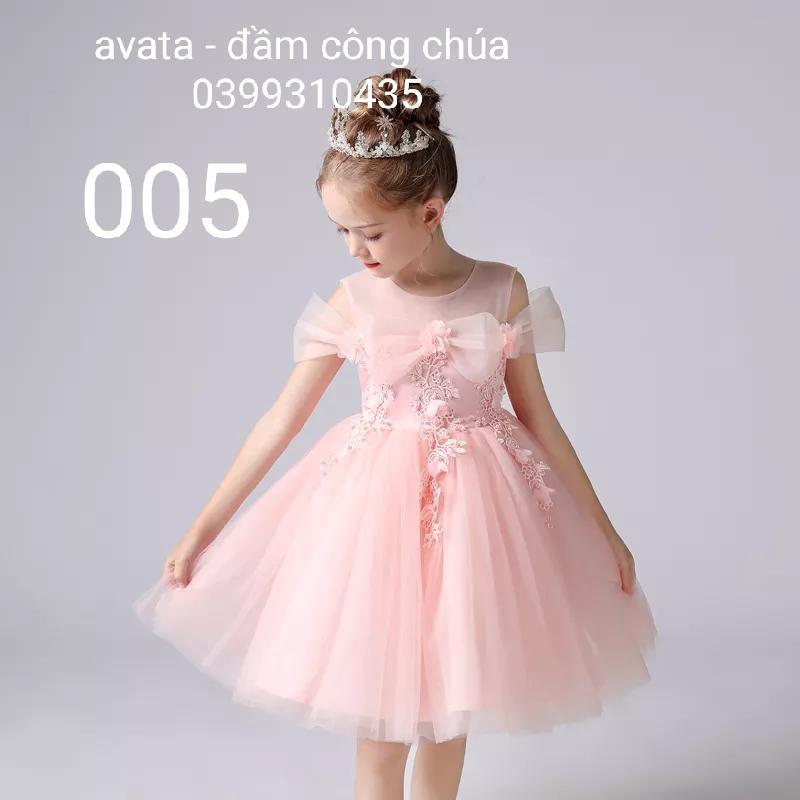 váy công chúa bé gái 8-47kg ,váy trẻ em màu hồng cổ voan mã 005