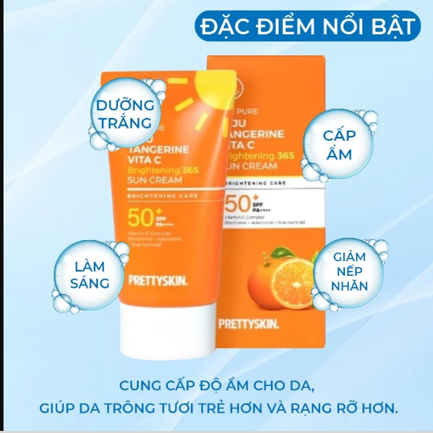 Kem chống nắng Vitamin C Pretty Skin Jeju Vita C Brightening 365 Sun Cream Hàn Quốc 50ml
