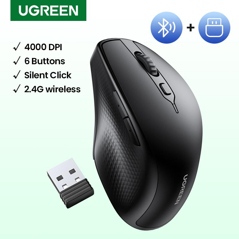 Ugreen UG15510MU101TK 4000DPI Chuột không dây + Bluetooth kèm 6 nút điều chỉnh kiểu dáng Công thái học Không kèm Pin AA Màu Đen - HÀNG CHÍNH HÃNG