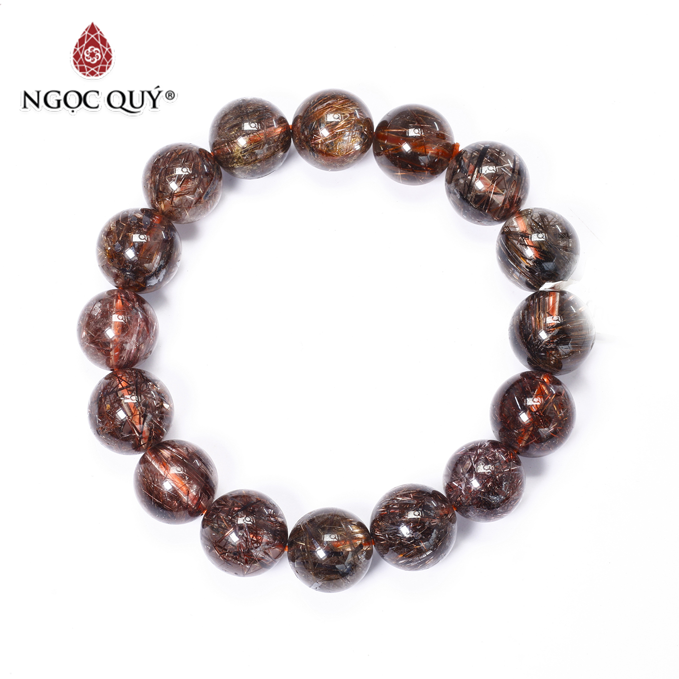 Vòng tay trơn đá thạch tóc đỏ size hạt 13mm mệnh hỏa, thổ - Ngọc Quý Gemstones