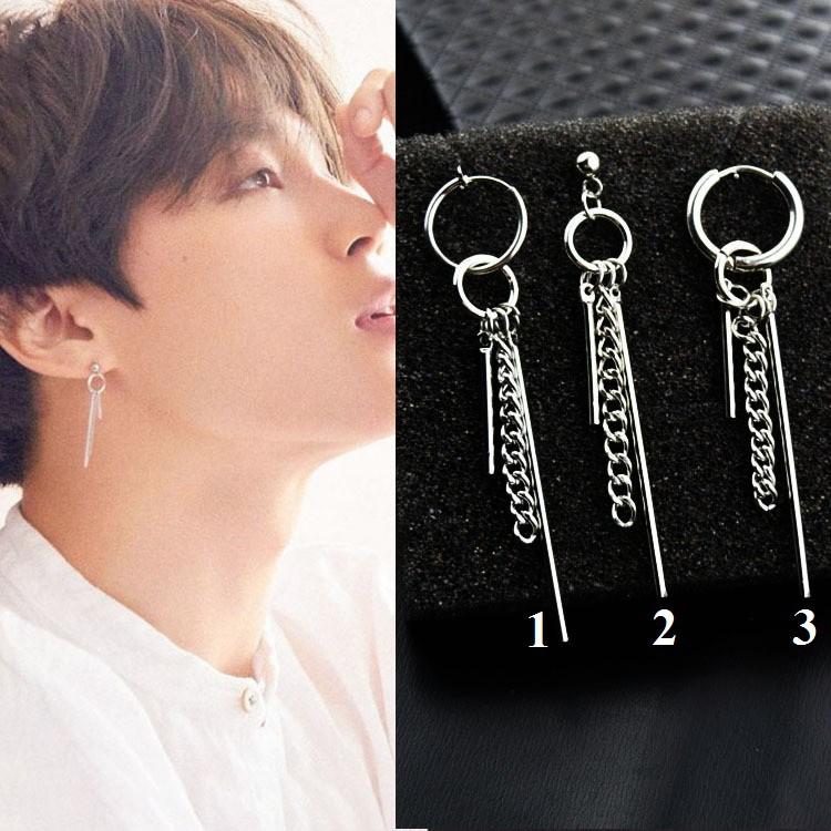 Khuyên tai idol vòng tròn thả 2 gậy nhỏ