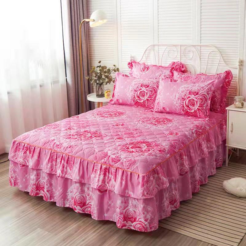 Bộ Ga Gối Cotton Trần Bông 2 lớp - Ga Gối Cotton Phủ Viền Bèo Hàng Nhập Khẩu