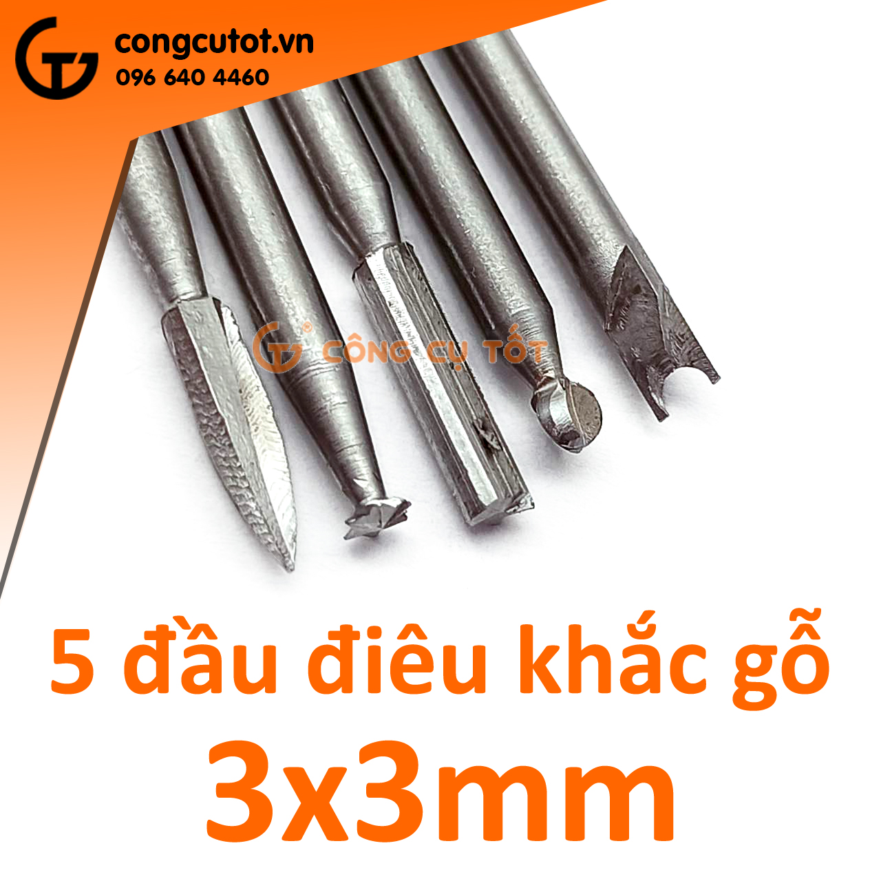 Bộ 5 đầu điêu khắc gỗ trục 3mm cỡ 3mm