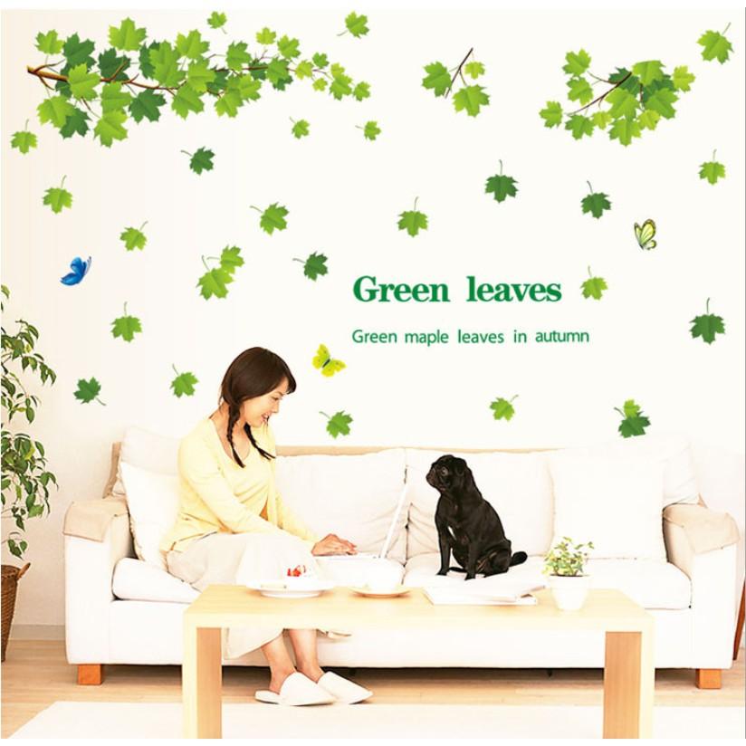 Decal trang trí tường - cành Lá Xanh trần nhà Green leaves