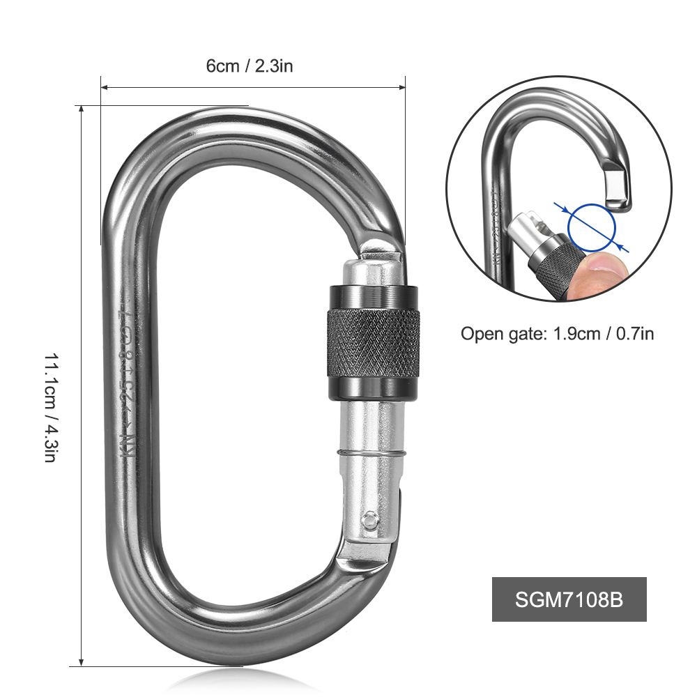 Móc khóa chịu lực leo núi 25KN bằng hợp kim nhôm siêu bền, cổng mở 0.7in