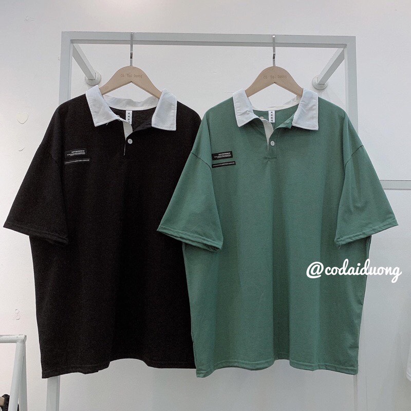 Áo thun nữ - áo phông cộc tay phom rộng cổ phối màu 3 màu xinh xắn