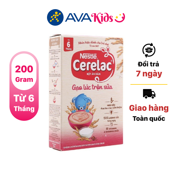 Bột ăn dặm Nestlé Cerelac gạo lức trộn sữa hộp 200g (từ 6 tháng)