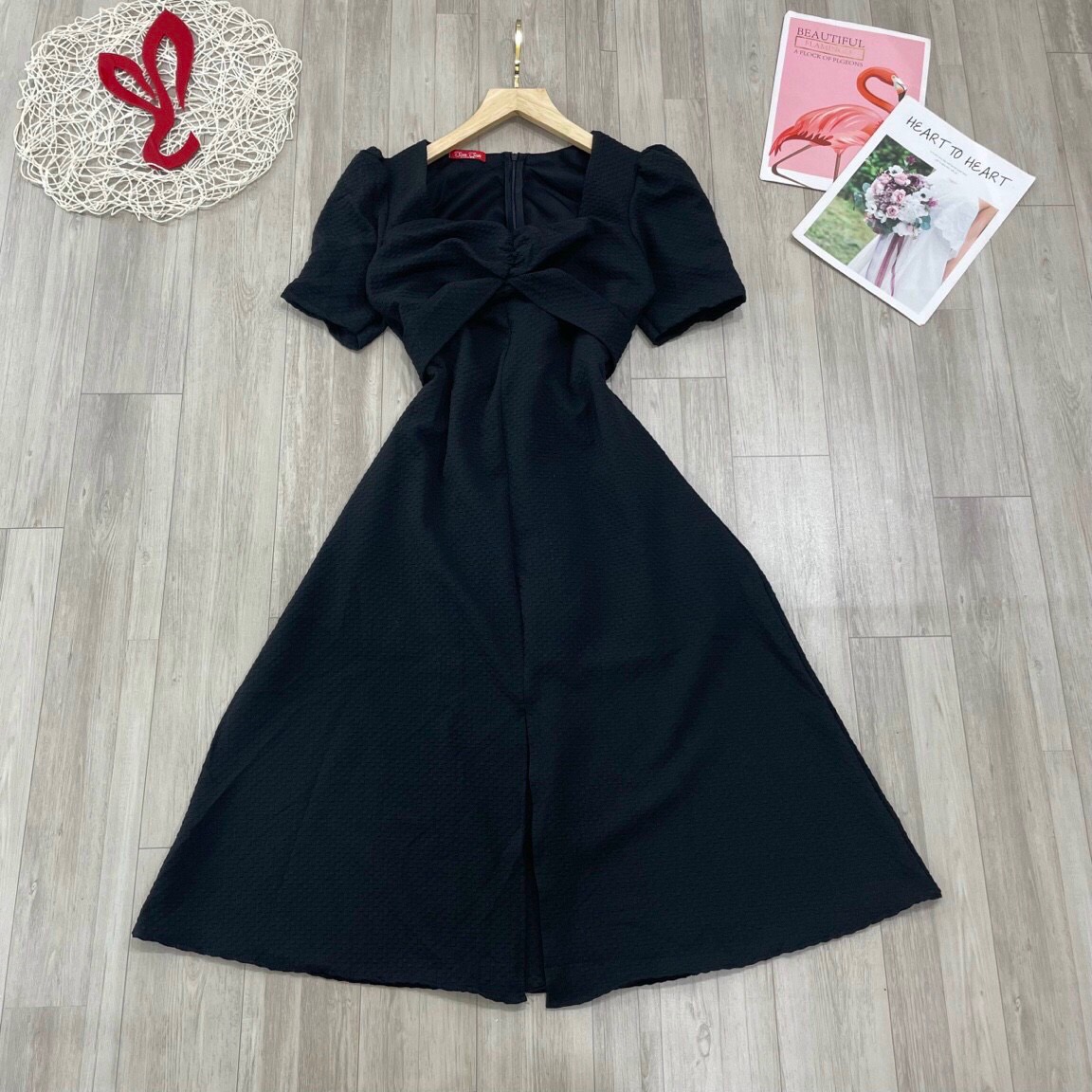 Đầm maxi nhún ngực xẻ trước - váy dự tiệc cổ v dây chéo bụng tiểu thư