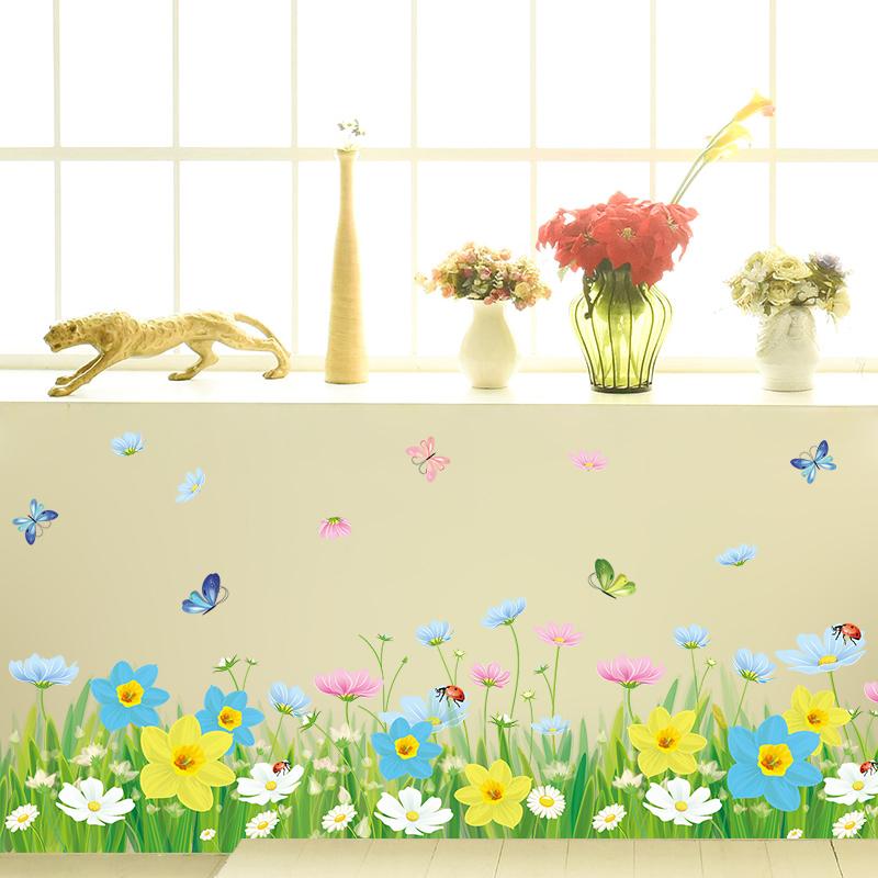 DECAL DÁN TƯỜNG CỬA SỔ CHÂN TƯỜNG HOA CỎ MÙA XUÂN