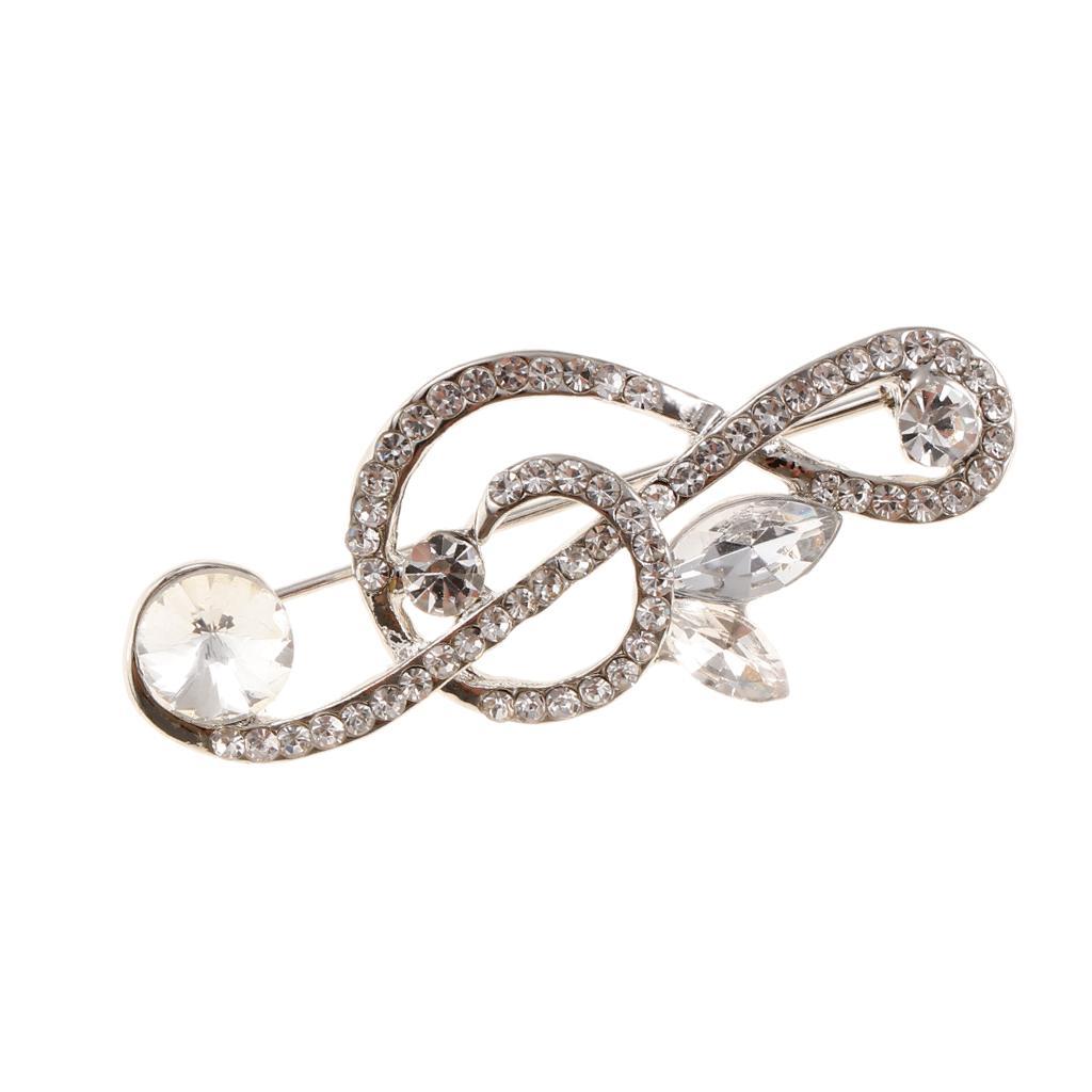 2pcs Crystal Music Note Brooch Pins Wedding Party Brooches for Womens Girls